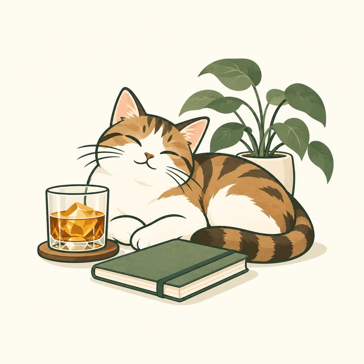 猫とグラスを描いたブログのイラスト